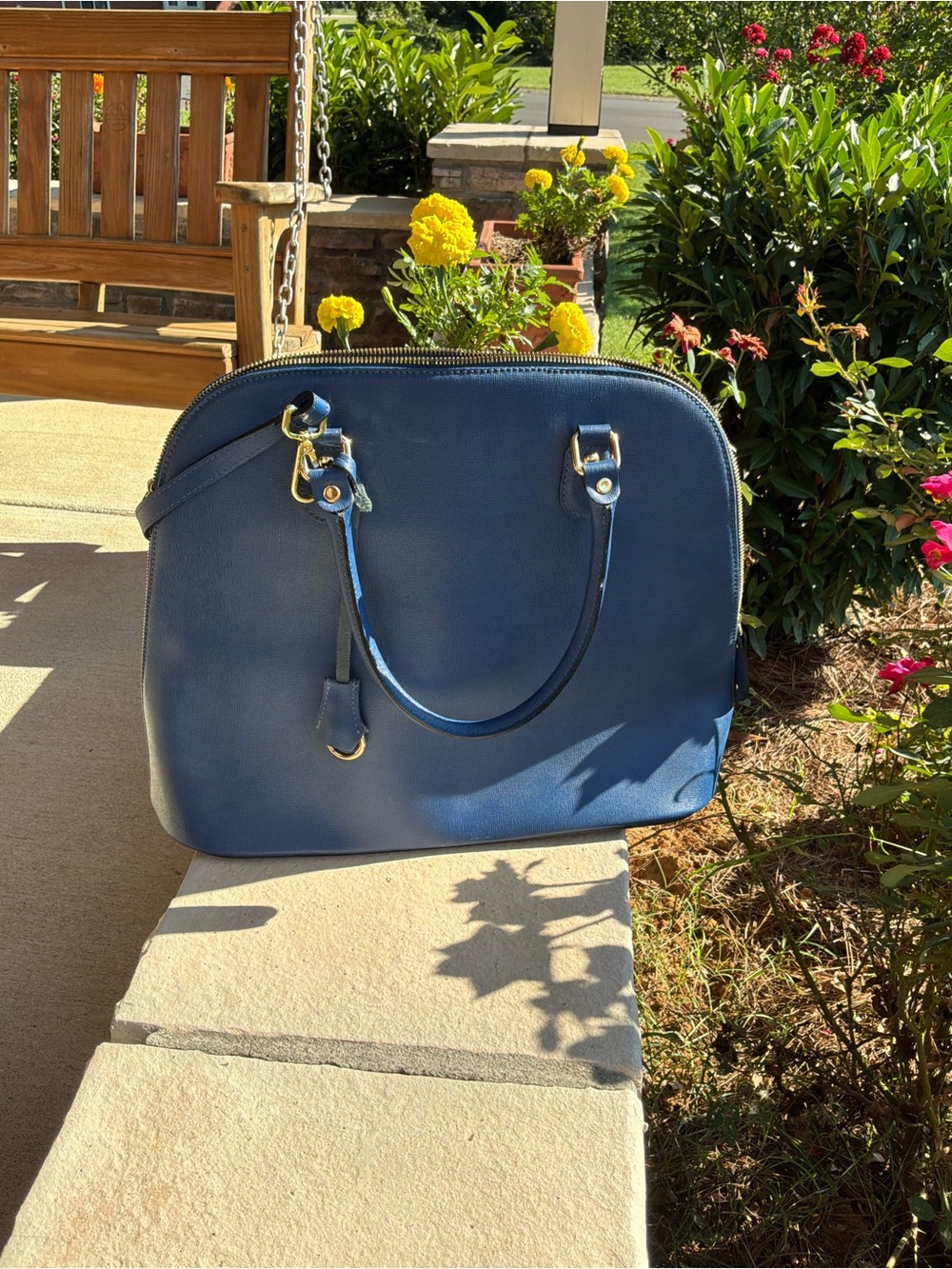 Floto Italian Leather Blue Ragazza Handbag Dome Satchel